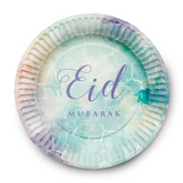 Eid Mubarak papierplaat van Borden met kleurrijk aquarelontwerp